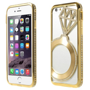 Луксозен алуминиев бъмпър - гръб с камъни диамант дизайн за Apple iPhone 6 Plus 5.5 / Apple iPhone 6s Plus 5.5 златист